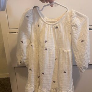 White Heart Patterned Kids Dress